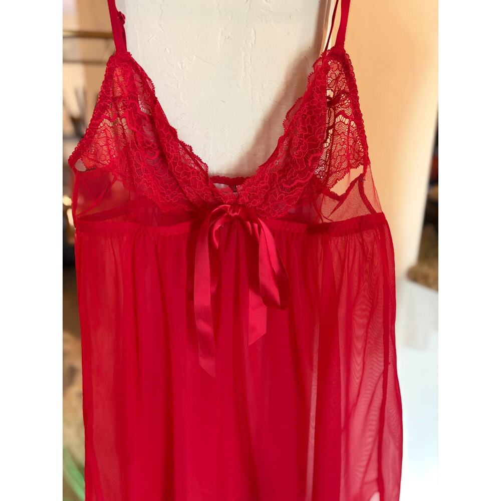 VICTORIA'S SECRET VERY SEXY Sheer Mesh Lace Babydoll Satin Bow Red Nightie L - Picture 4 of 5